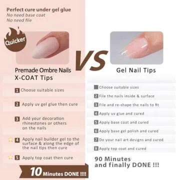 BTArtboxnails XCOATTIPS Ombre Nails - Short Almond Press on Nails, 160Pcs 16 Sizes Nude Press on Nails Peach, Soft Gel Nails False Nail, Soak Off Acrylic Fake Nails Extensions