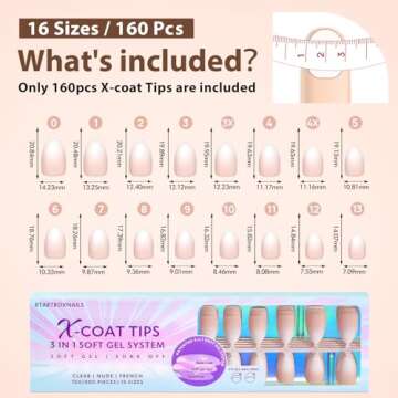 BTArtboxnails XCOATTIPS Ombre Nails - Short Almond Press on Nails, 160Pcs 16 Sizes Nude Press on Nails Peach, Soft Gel Nails False Nail, Soak Off Acrylic Fake Nails Extensions