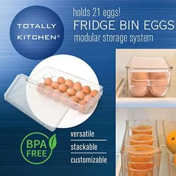 Totally Kitchen Egg Holder for Refrigerator, Fridge Organizers and Storage Clear, BPA-Free Plastic Storage Containers with Lid & Handles, 21 Eggs Tray Bins
