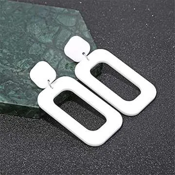 CHUNYANAN Boho Elegant Retro Simple Acrylic White Geometric Square Hollow Earrings for Women White Minimalist Statement Hypoallergenic Drop Earrings (White Hollow Earrings)