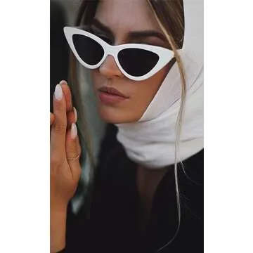 GIFIORE Retro Vintage Cat Eye Sunglasses for Women Trendy Narrow Cateye Frame Sun Glasses (2 Pack Black & White)