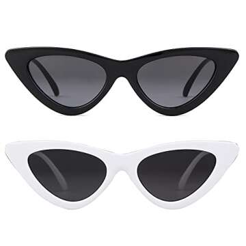 GIFIORE Retro Vintage Cat Eye Sunglasses for Women Trendy Narrow Cateye Frame Sun Glasses (2 Pack Black & White)