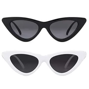 GIFIORE Retro Vintage Cat Eye Sunglasses for Women Trendy Narrow Cateye Frame Sun Glasses (2 Pack Black & White)