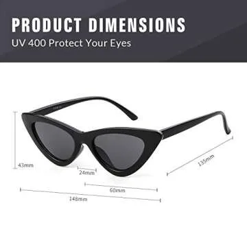 GIFIORE Retro Vintage Cat Eye Sunglasses for Women Trendy Narrow Cateye Frame Sun Glasses (2 Pack Black & White)