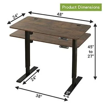 Radlove Electric Standing Desk 48 x 24 Inches, Height Adjustable Computer Desk Sit Stand Desk Home Office Desks with Splice Board and A Under Desk Cable Management Tray, Rustic Brown Top/Black Frame