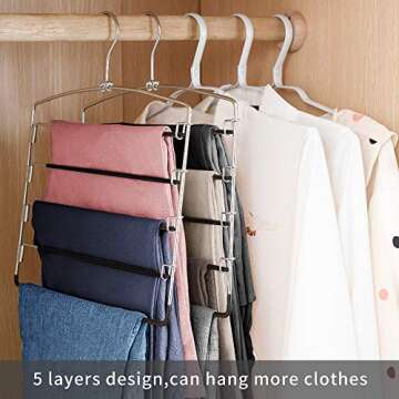 FeeraHozer Pants Hangers Non Slip 3 Pack Space Saving Hangers Multi-Layer Swing Arm Pants Hanger Sta...