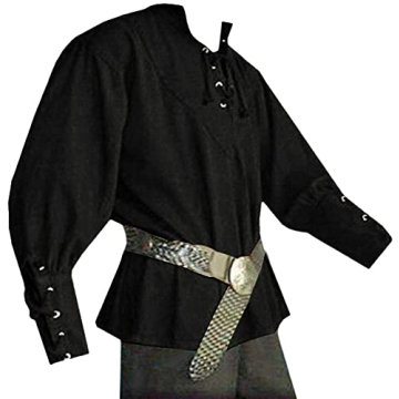 Karlywindow Men's Medieval Pirate Shirt - Lace Up, Halloween Costume Top