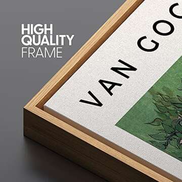 SIGNLEADER Framed Canvas Print Wall Art Van Gogh Pink Roses 1890 Decorative Brushstroke Illustrations Fine Art Colorful Multicolor Warm for Living Room, Bedroom, Office - 16"x24" Natural