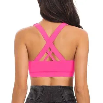 RUNNING GIRL Sports Bra for Women, Criss-Cross Back Padded Strappy Sports Bras Medium Support Yoga Bra with Removable Cups(2353 Brilliant Pink_L)