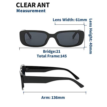 Clear Ant Rectangle Sunglasses for Women with UV400 Protection