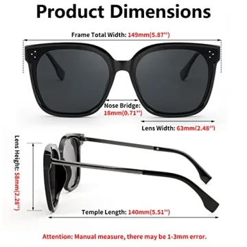 FEISEDY Sunglasses Womens, Oversized Retro Square Polarized Sunglasses, Trendy Shades UV400 B2901,Black/Grey