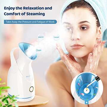 Nano Ionic Facial Steamer, Professional Facial Steamer for Deep Cleaning - Kingsteam Portable Facial Vaporizador, with Aromatherapy Kit and Blackhead Removal Tools, for Home Facial Sauna Spa (Blue)