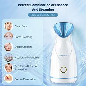 Nano Ionic Facial Steamer, Professional Facial Steamer for Deep Cleaning - Kingsteam Portable Facial Vaporizador, with Aromatherapy Kit and Blackhead Removal Tools, for Home Facial Sauna Spa (Blue)