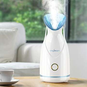 Nano Ionic Facial Steamer, Professional Facial Steamer for Deep Cleaning - Kingsteam Portable Facial Vaporizador, with Aromatherapy Kit and Blackhead Removal Tools, for Home Facial Sauna Spa (Blue)