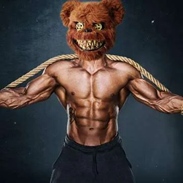 BESSEEK Halloween Scary Mask Bear Mask, Bloody Plush Animal Head Mask, Halloween Cosplay Costume Props Halloween Party for Adults and Teens (Brown)
