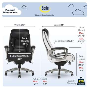 Serta Lautner Executive Office Chair Black & White Ergonomic