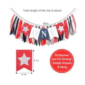 HIKLO Red White Blue Patriotic 1st Birthday Highchair Banner - Independence Day ONE Highchair Banner...