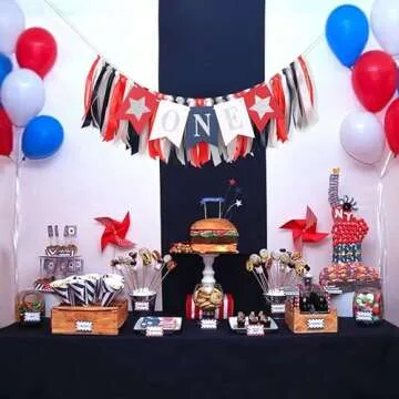 HIKLO Red White Blue Patriotic 1st Birthday Highchair Banner - Independence Day ONE Highchair Banner for Boy’s First Birthday,I am One Birthday Party Decoration,One Year Old Boy Birthday Photo Props,4th of July Patriotic Highchair Banner