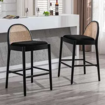 LukeAlon Modern Sherpa Bar Stools Set of 4, 29" Seat Height Tall Bar Chairs with Wooden Legs Natural...