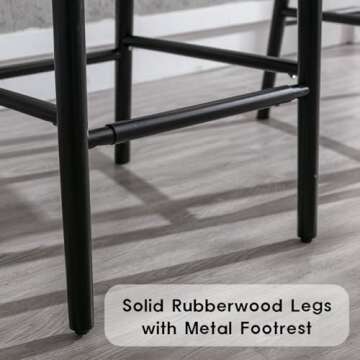 LukeAlon Modern Sherpa Bar Stools Set of 4, 29" Seat Height Tall Bar Chairs with Wooden Legs Natural Rattan Cane Back Bar Height Counter Stools with Footrest for Home Pub Kitchen, Black