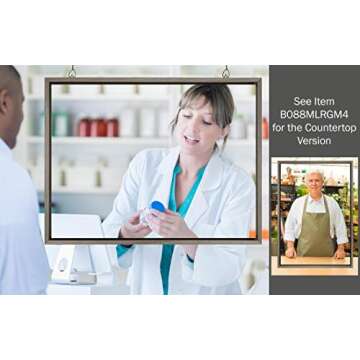 Amanti Art Hanging Plastic Shield for Cashier, Clerk, Receptionist Framed Sneeze Guard, 40x32, Sylvie greywash