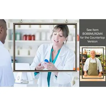 Amanti Art Hanging Plastic Shield for Cashier, Clerk, Receptionist Framed Sneeze Guard, 40x32, Sylvie greywash