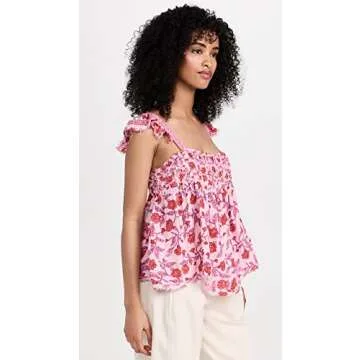 Free People Women's Nala Printed Babydoll Top, Lilac Combo, S