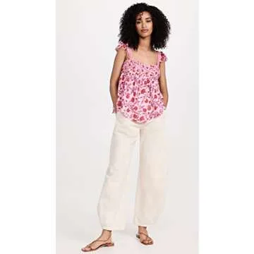 Free People Women's Nala Printed Babydoll Top, Lilac Combo, S