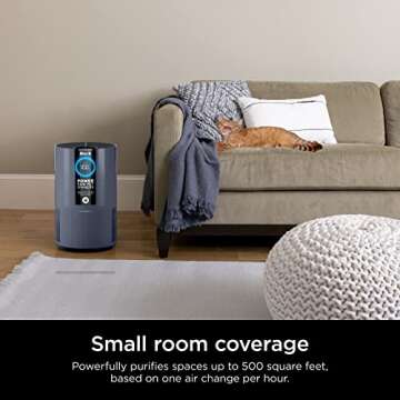 Shark HP102PETPR Clean Sense Air Purifier for Home, Allergies, Pet Hair, HEPA Filter, 500 Sq Ft Small Room, Bedroom, Captures 99.98% of Particles, Pet Dander, Fur, Allergens & Odor, Portable, Imperial