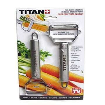 Titan Peeler Stainless Steel Blade Vegetable Peeler Julienne Tool with Garnishing Feature - Slicer S...