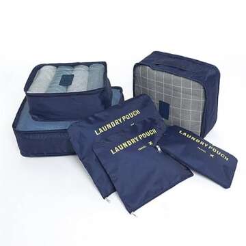 Laebevon 6 Set Packing Cubes – Travel Luggage Organizers in Navy Blue