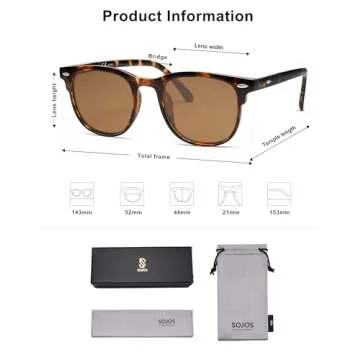 SOJOS Retro Vintage Square Polarized Sunglasses for Women Men UV Protection Lens TR90 Frame Sunglasses SJ2112, Tortoise Frame/Brown Lens