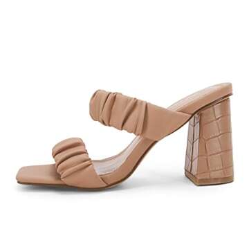 Coutgo Womens Ruched Slides Block Heeled Sandals for Summer