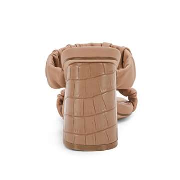 Coutgo Womens Ruched Slides Block Heeled Sandals for Summer