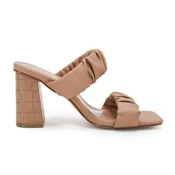 Coutgo Womens Ruched Slides Block Heeled Sandals for Summer