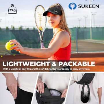 Sukeen Sports Sun Visor Men Women Lightweight Packable Cooling Stretchy Visor Hat for Running, Tennis, Golf Black