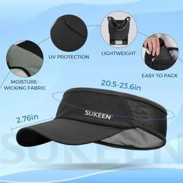 Sukeen Sports Sun Visor Men Women Lightweight Packable Cooling Stretchy Visor Hat for Running, Tennis, Golf Black