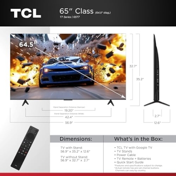 TCL 65 Inch Class T7 Series | 4K QLED HDR | 65T7, High Brightness Smart Google TV