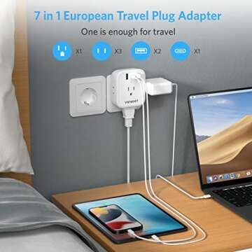 2-Pack European Travel Plug Adapter with USB-C & 4 Outlets