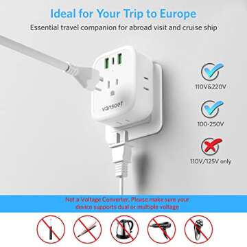 Vansoet 2-Pack European Travel Plug Adapter with USB-C