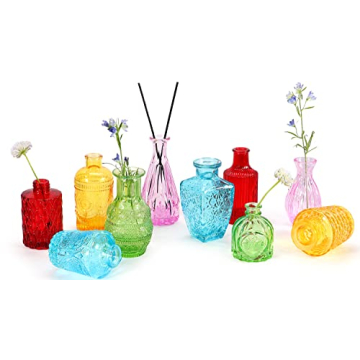 Colored Glass Bud Vase Set of 10 for Events and Gifts