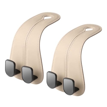KAFANLIN Cute Car Headrest Hooks for Purses & Bags - Beige 2 Pack