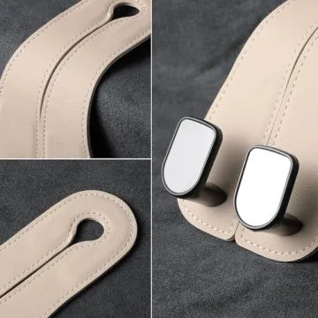 KAFANLIN Beige Car Headrest Hooks - 2 Pack for Bags