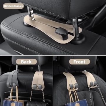 KAFANLIN Beige Car Headrest Hooks - 2 Pack for Bags