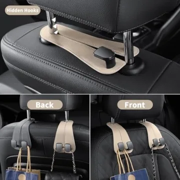 KAFANLIN Beige Car Headrest Hooks - 2 Pack for Bags