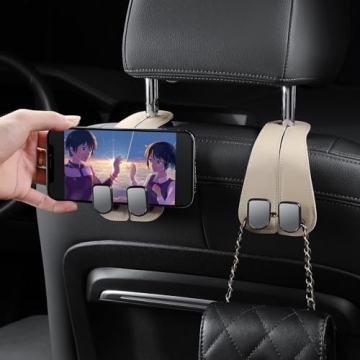 KAFANLIN Beige Car Headrest Hooks - 2 Pack for Bags