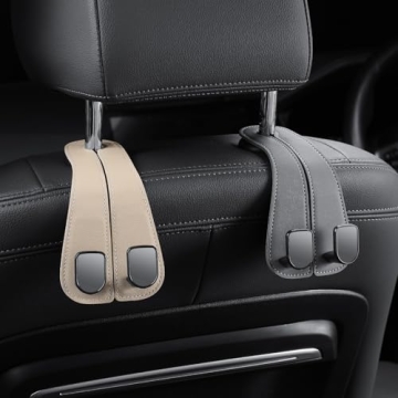 KAFANLIN Beige Car Headrest Hooks - 2 Pack for Bags
