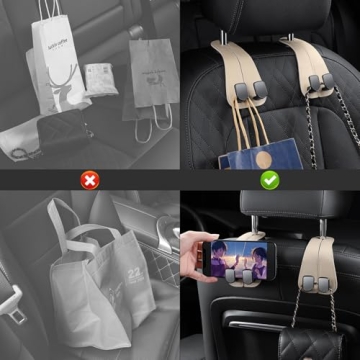KAFANLIN Beige Car Headrest Hooks - 2 Pack for Bags