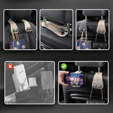 KAFANLIN Beige Car Headrest Hooks - 2 Pack for Bags