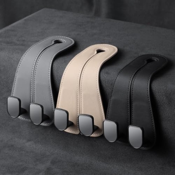 KAFANLIN Beige Car Headrest Hooks - 2 Pack for Bags